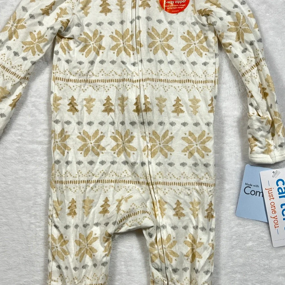 Carters Just One You Baby 3M Fair Isle Snowflake Footed Sleeper 2-Way Zip NEW